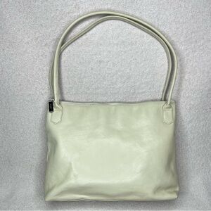 Vintage HOBO International Faux Leather Shoulder Bag Purse-Ivory/Cream-Zipper